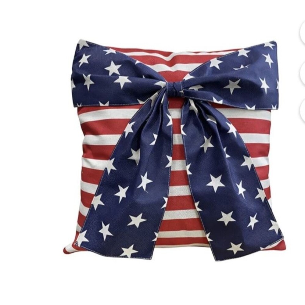 4th of July Pillow Cover 18x18 Inch Bow America Flag Stars Stripes NEW!!
